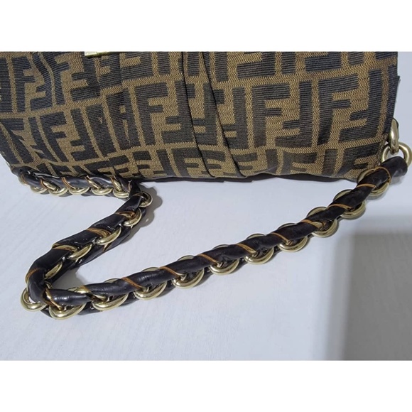 Authentic Fendi Baguette Mia Zucca Shoulder Handbag Brown - Picture 13 of 16